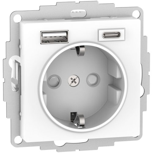Розетка с заземлением +2xUSB тип A+C без рамки Systeme Electric AtlasDesign 1-м. белый картинка